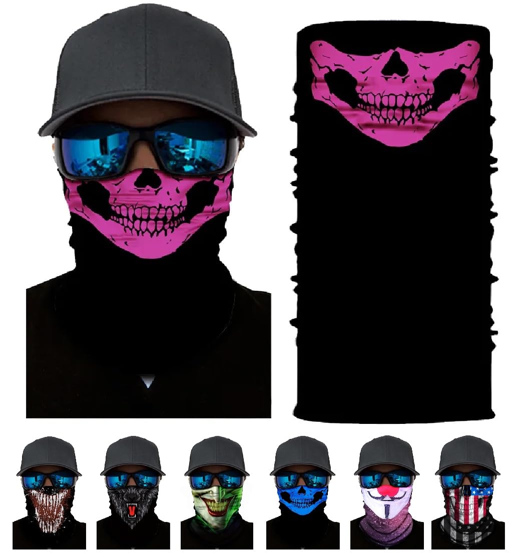 Onlybee Unisex Design 4 Headwear Bandana Snood Face Covering Neck Scarf Headscarf Men Windproof Neck Gaiter Scarf Tube Skull Character Mask (Snood, One Size)