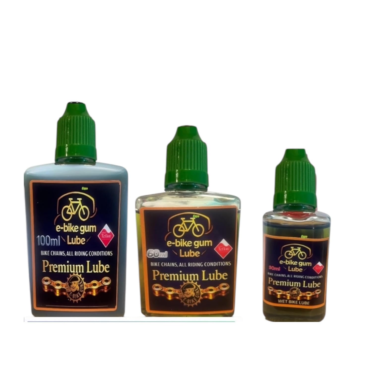 E-Bike Gum Premium Bike Chain Lube, All-Weather Performance, Anti-Wear, Available in 30ml, 60ml and 100ml