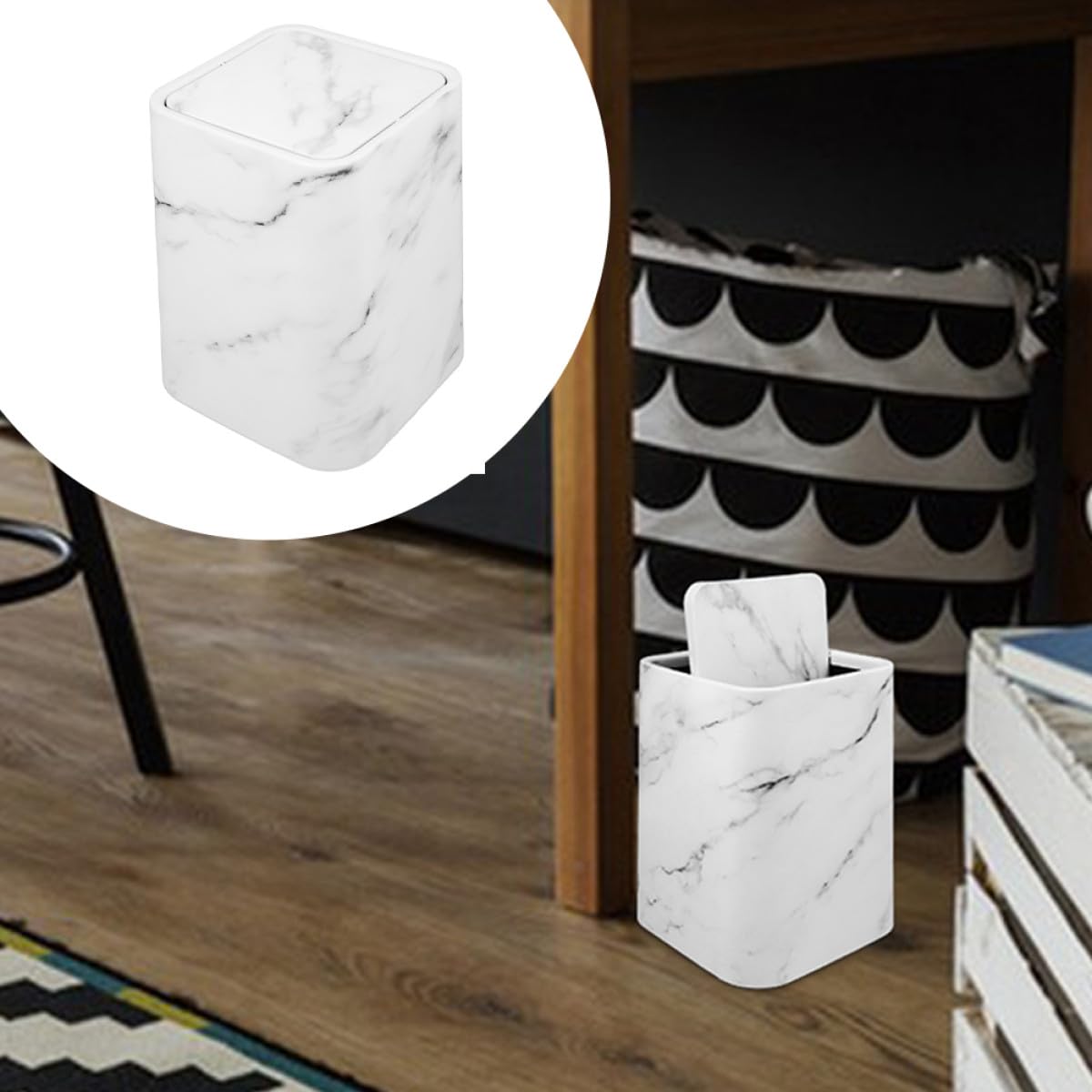 Uonlytech Cestino Design Marmo Raffinato della Spazzatura con Coperchio in Plastica Capacità Moderata per Bagno e Casa