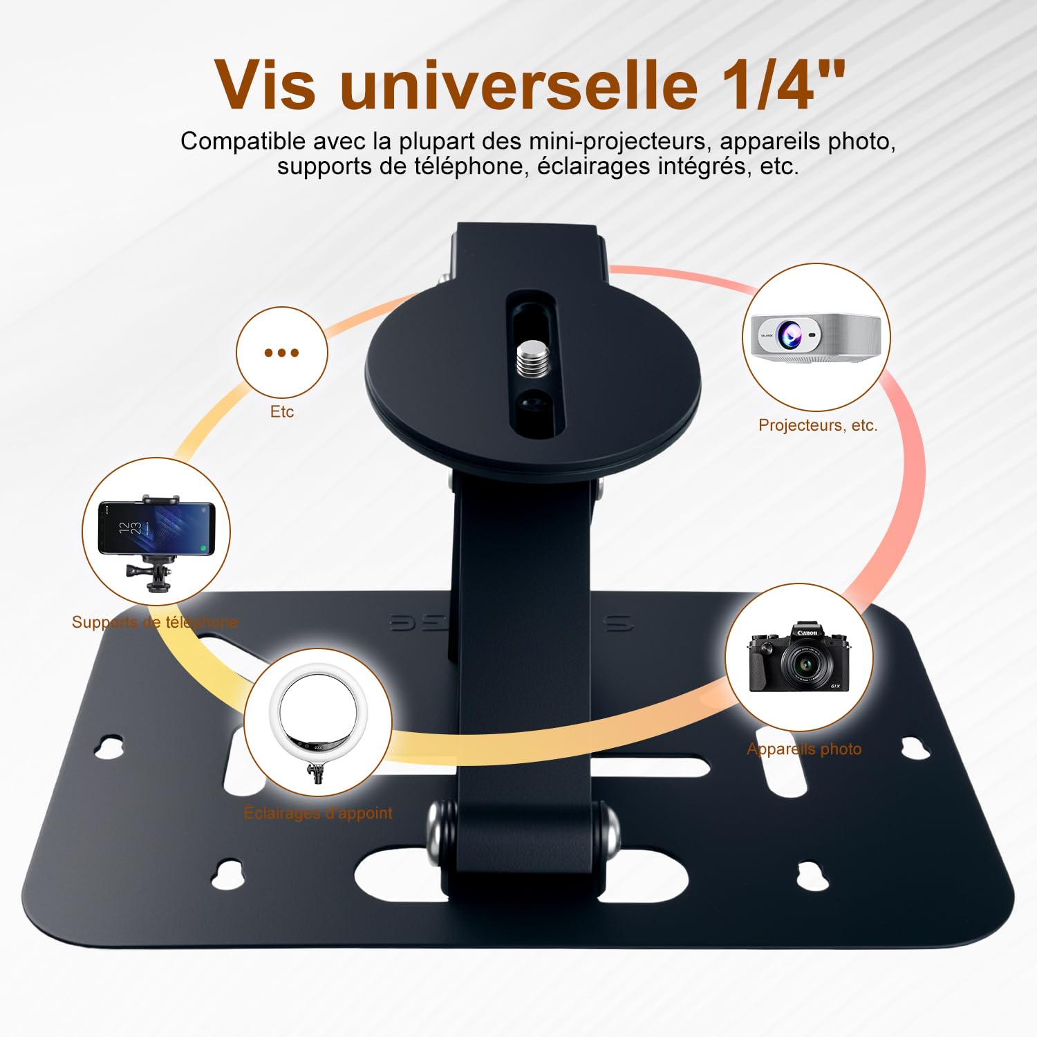 Salange Support de Videoprojecteur sur Pied Table, Rotation 360°, Compatible Projecteurs Filetage 1/4", Noir