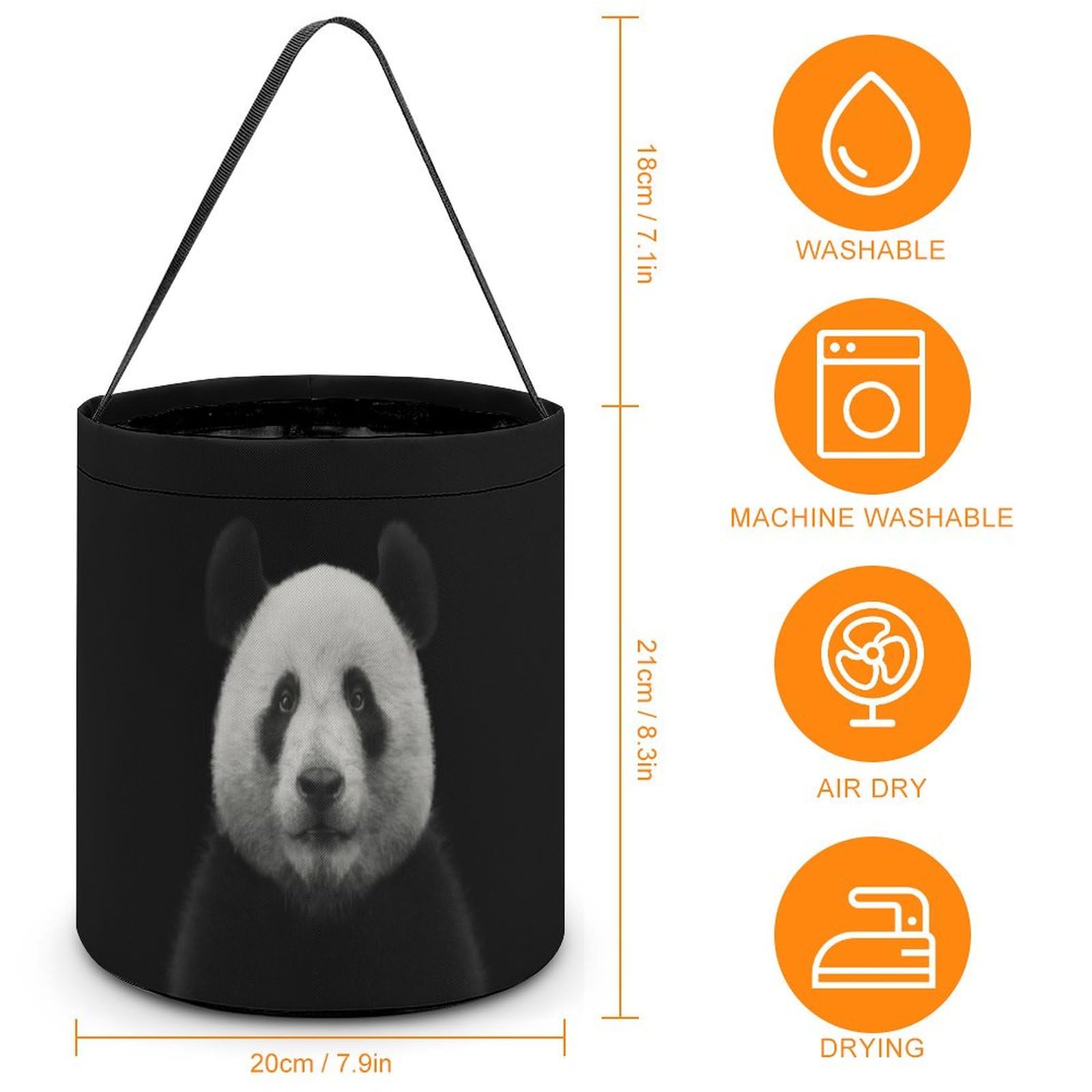 Panda Bear Face on Black Cute Easter Basket Bags Eggs Bucket Candy Tote Decorations Gifts Party Storage Bag