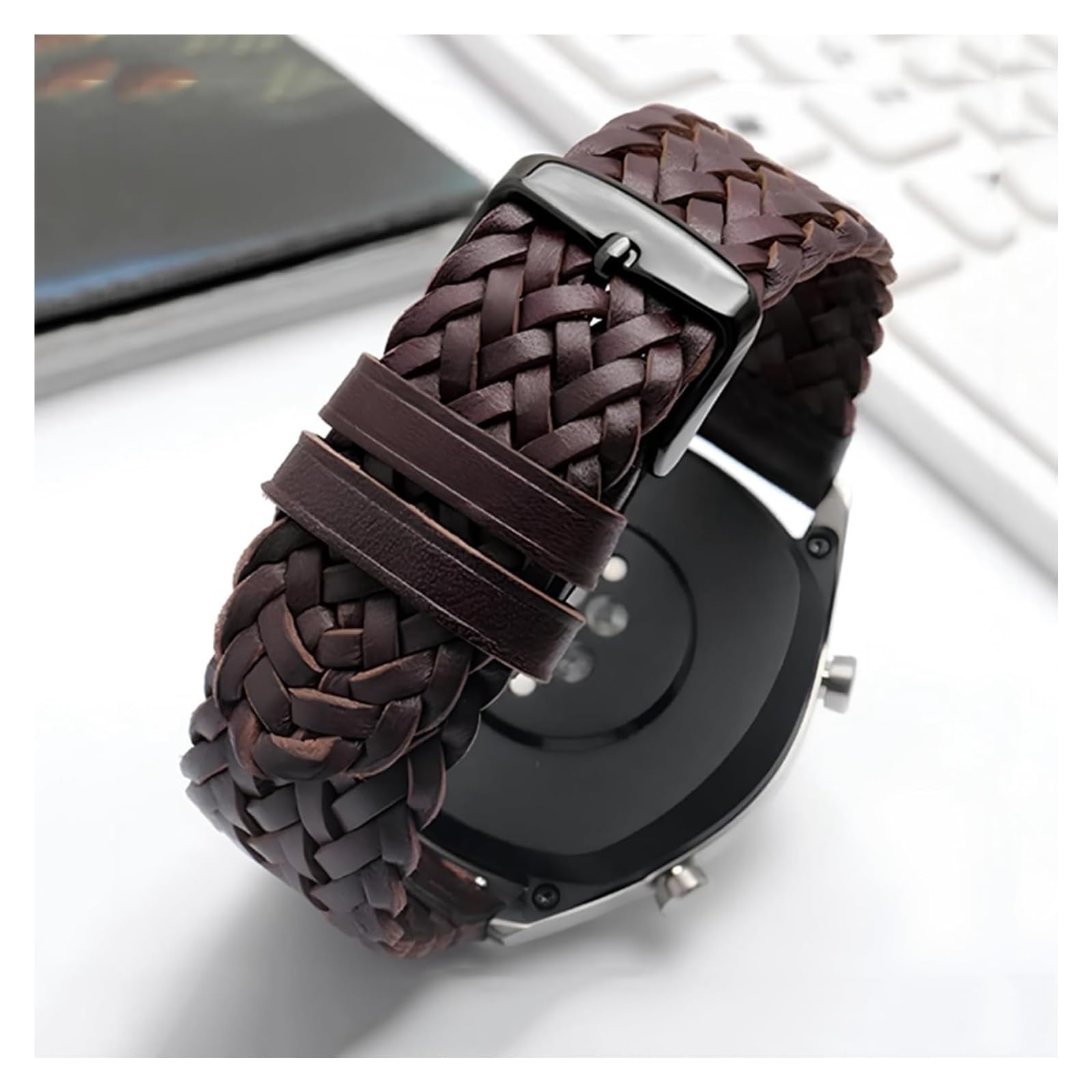 Remplacement des Bandes de Surveillance 20/22 / 24 mm Strape DE Montre DE COHIDE TRESSÉE pour Les Montres Smart (Brown-Black, 24 mm)