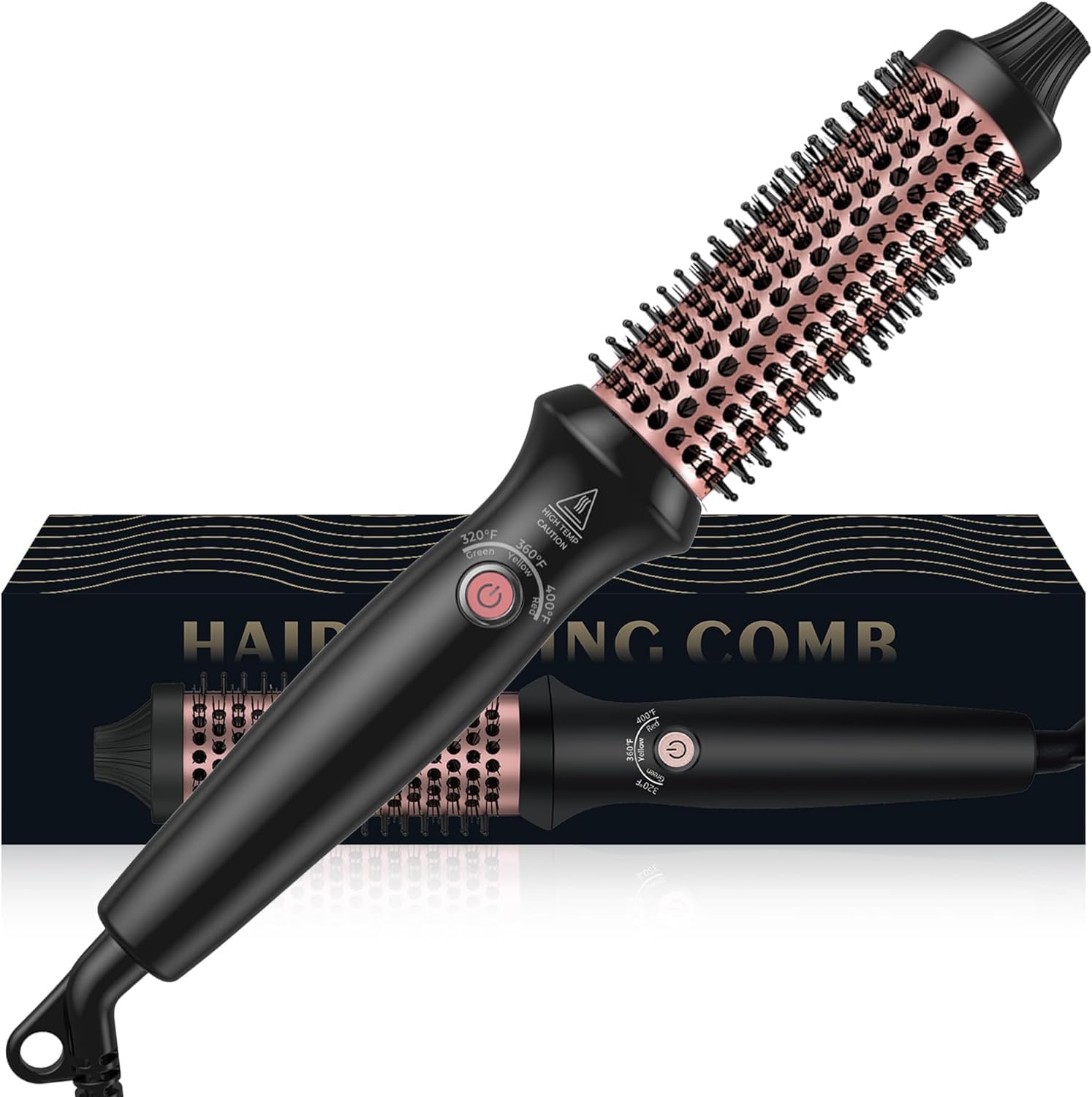 Thermal Brush, 1.25 in Curling Brush Curling Iron Heated Curling Brush Volumizing Brush,Ceramic Tourmaline Ionic Curling Comb 110-240V Travel Curling Iron with Brush, LCD Display, Heated Round Brush