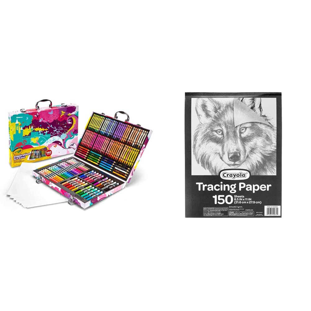 Crayola Inspiration Art Case Coloring Set - Pink (140 Count) & Tracing Paper 8 1/2” X 11”, Transparent Vellum Paper for Tracing Pads, 150 Sheets [Amazon Exclusive]