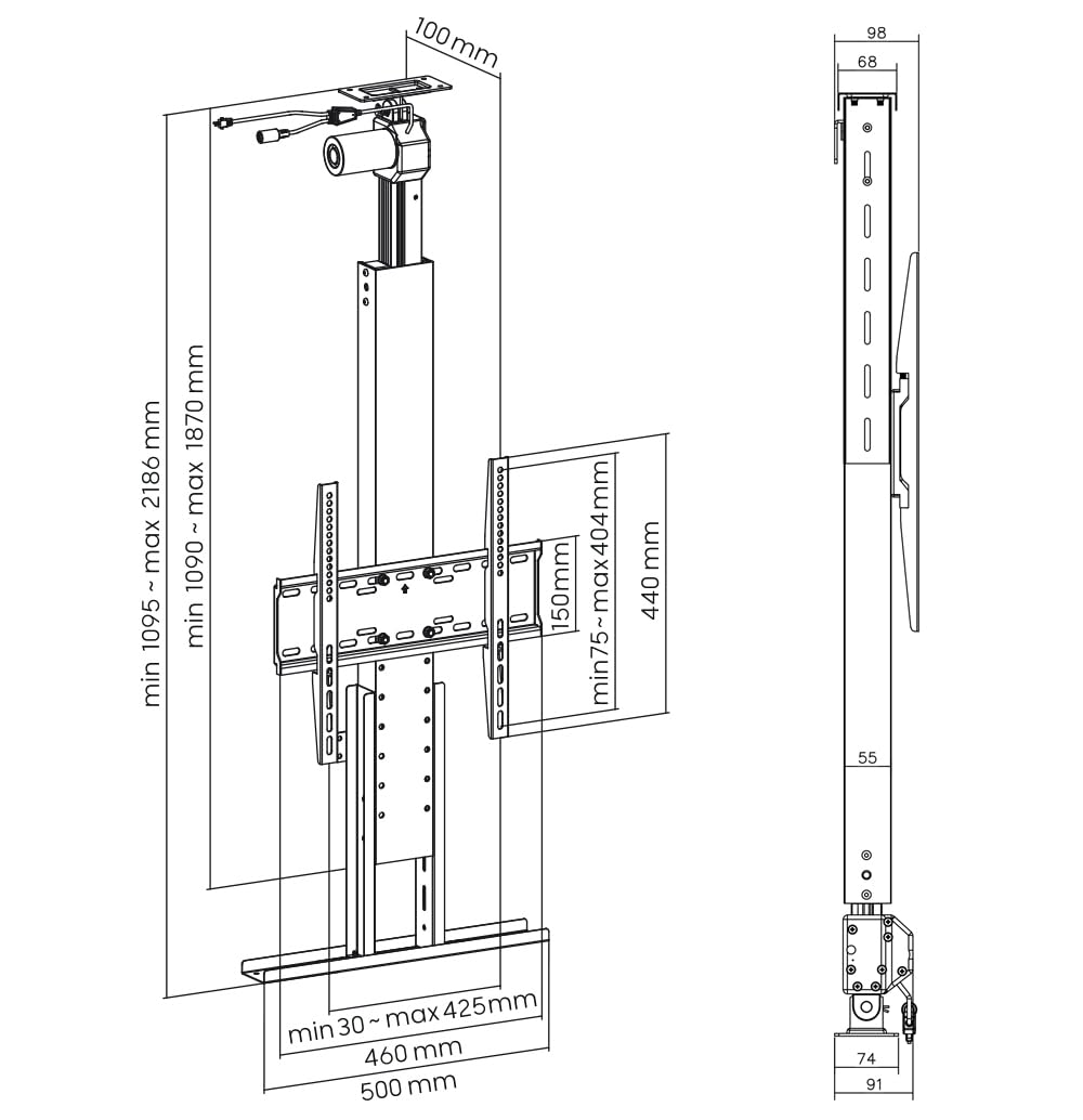 My Wall Motorisierter TV-Lift HP64L zum Einbau in die Decke, TV Deckenhalterung, Verstellbarer Höhenbereich, 32-55 Zoll, belastbar bis 45kg, mit Fernbedienung, TV Lift Elektrisch, Deckenhalterung