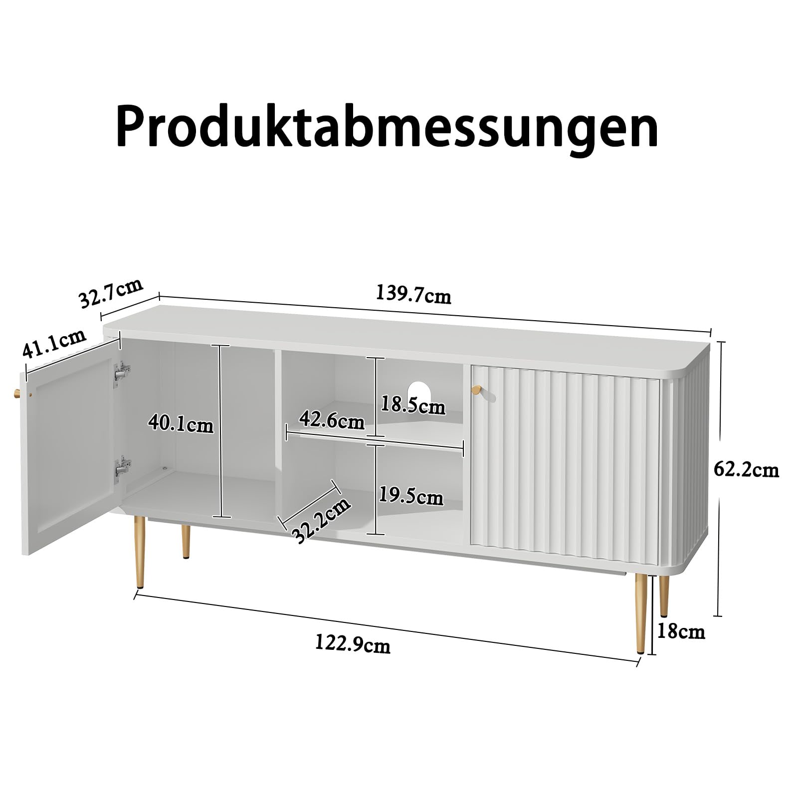 TV-Schrank-Fernsehschrank Holz Fernsehtisch mit 2 Türen Lowboard für Fernseher TV-Regal für Wohnzimmer, Esszimmer, Schlafzimmer, Moderne Stil,Weiß