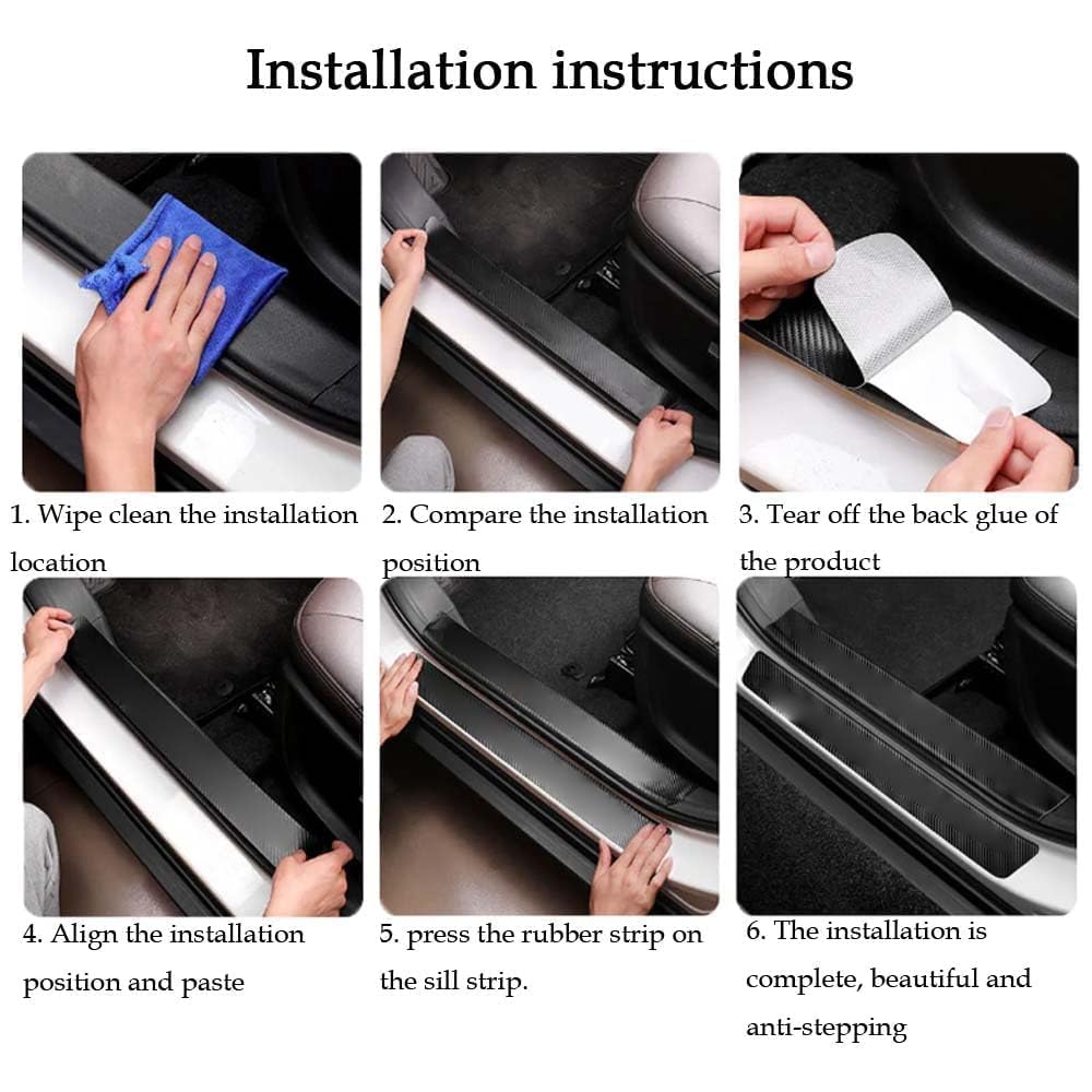 Kit 5 Pièces Protections Seuil De Porte Pour Peugeot 2008 II 2019-2023 - Revêtement Fibre Carbone Autocollant 3M - 8