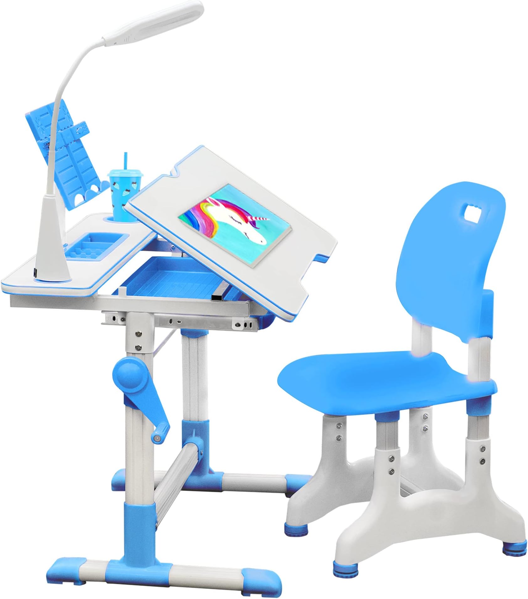 Gorilla GadgetsKids Table and Chair Set, Height Adjustable Children's Study Desk - for Baby Bedroom, Game Rooms, Night Light Included (DSK-Kids-BLU)