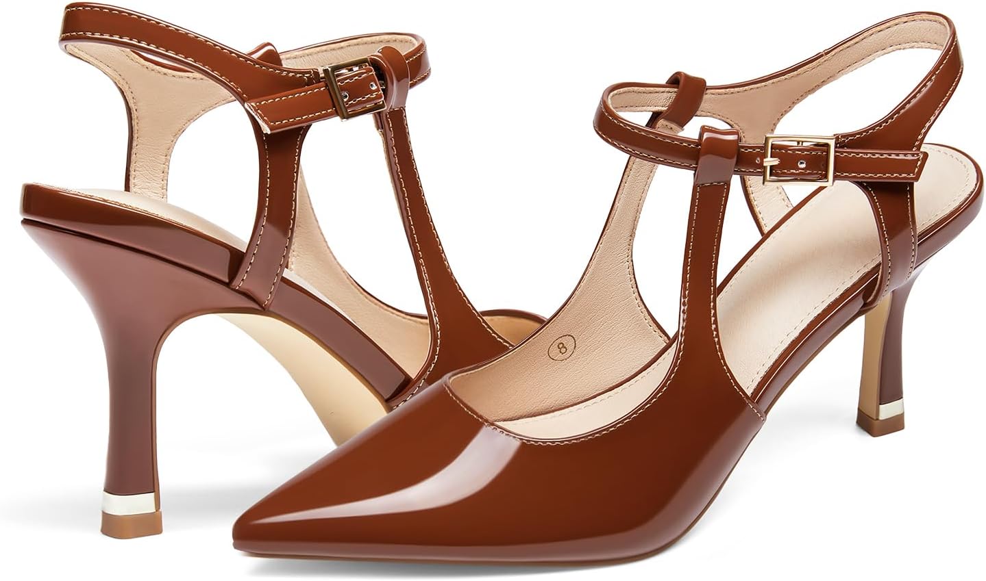 Coutgo Womens High Heels Pointed Toe Ankle Strap Pumps Patent Leather Sexy Stiletto Office Wedding Dress Shoes - Image 5