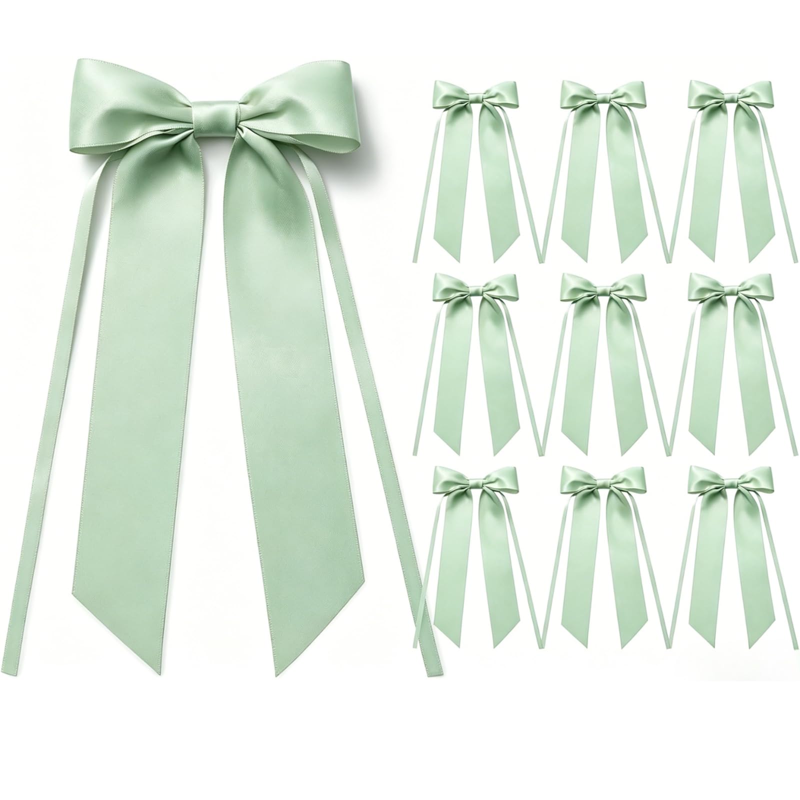 PORUPAEL 10PCS Bow for Gift Wrapping, Pre Tied Ribbon Bows 24 x 11cm Christmas Tree Bow, Decorative Gift Wrap Bows for Birthday Wedding Baby Shower Party Favors DIY Crafts (Green)