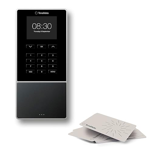 TimeMoto TM-616 Reloj de tiempo para empleados con RFID y perforación PIN, máquina de tarjetas de tiempo de oficina para hasta 200 usuarios, reloj,