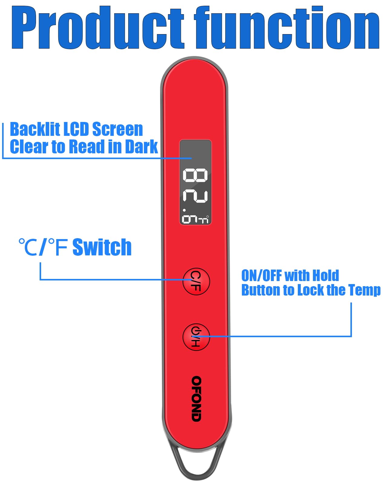 Termómetro de carne para parrilla y cocinar, termómetro de lectura instantánea para alimentos con retroiluminación LCD, sonda digital plegable, termómetro de cocina para horno de barbacoa