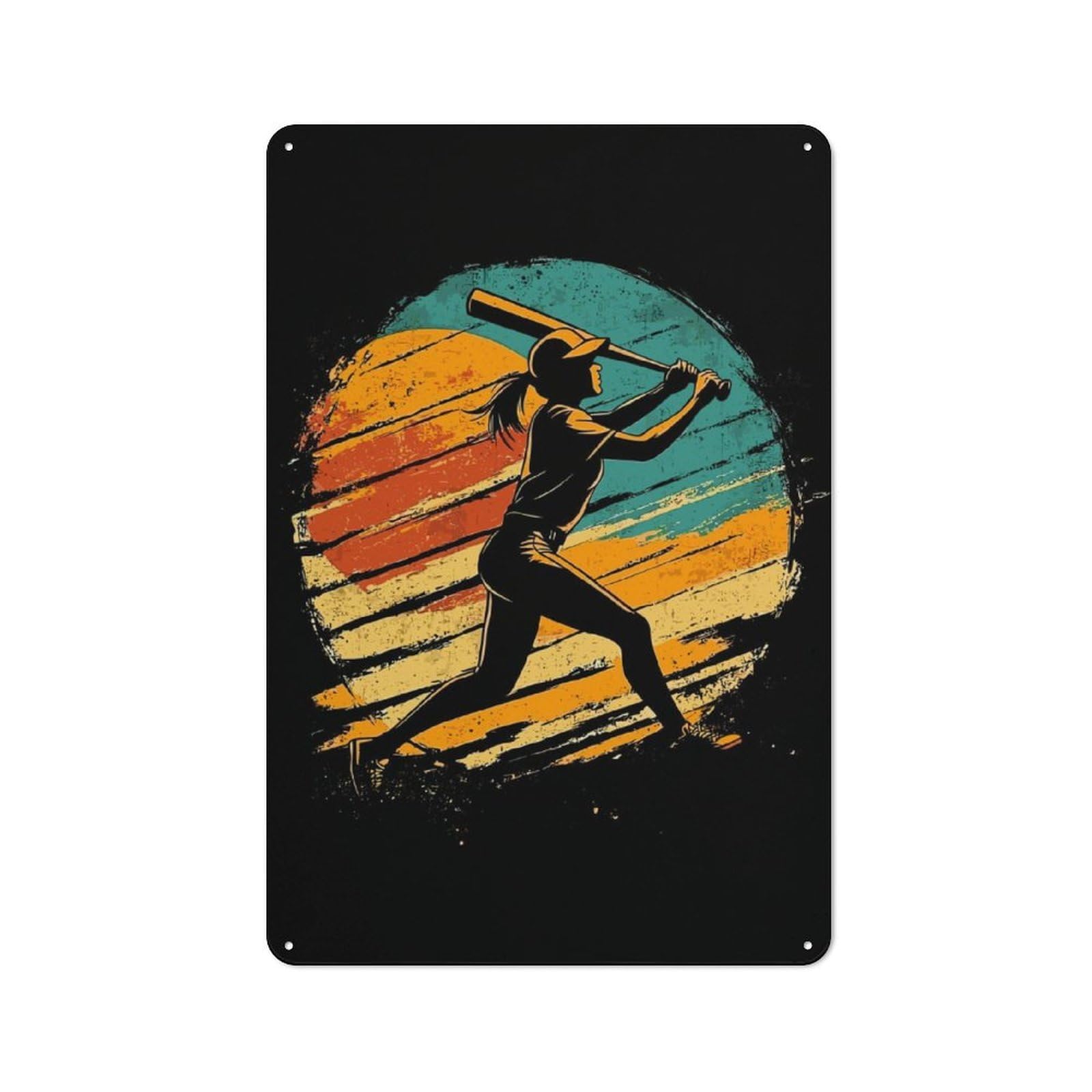 Junmoney Vintage Baseball Silhouette Rustic Tin Sign 30X20cm Featuring For Bar Or Restaurant, A Housewarming Gift For Bar Decor Enthusiasts