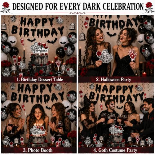 Bafeil 166PCS Halloween Birthday Goth Spooky Decorations for Girls Women - image 6