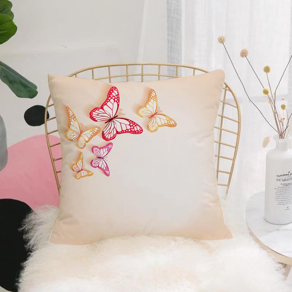 HYOSXW Cushion Cover,Throw Pillow Case Home Decorative for Living Room Bedroom Sofa Chair 16X16 Inch,Butterfly,Paper Cut Image of Colorful Butterflies on Background Nature Theme,Pillowcase 40X40cm
