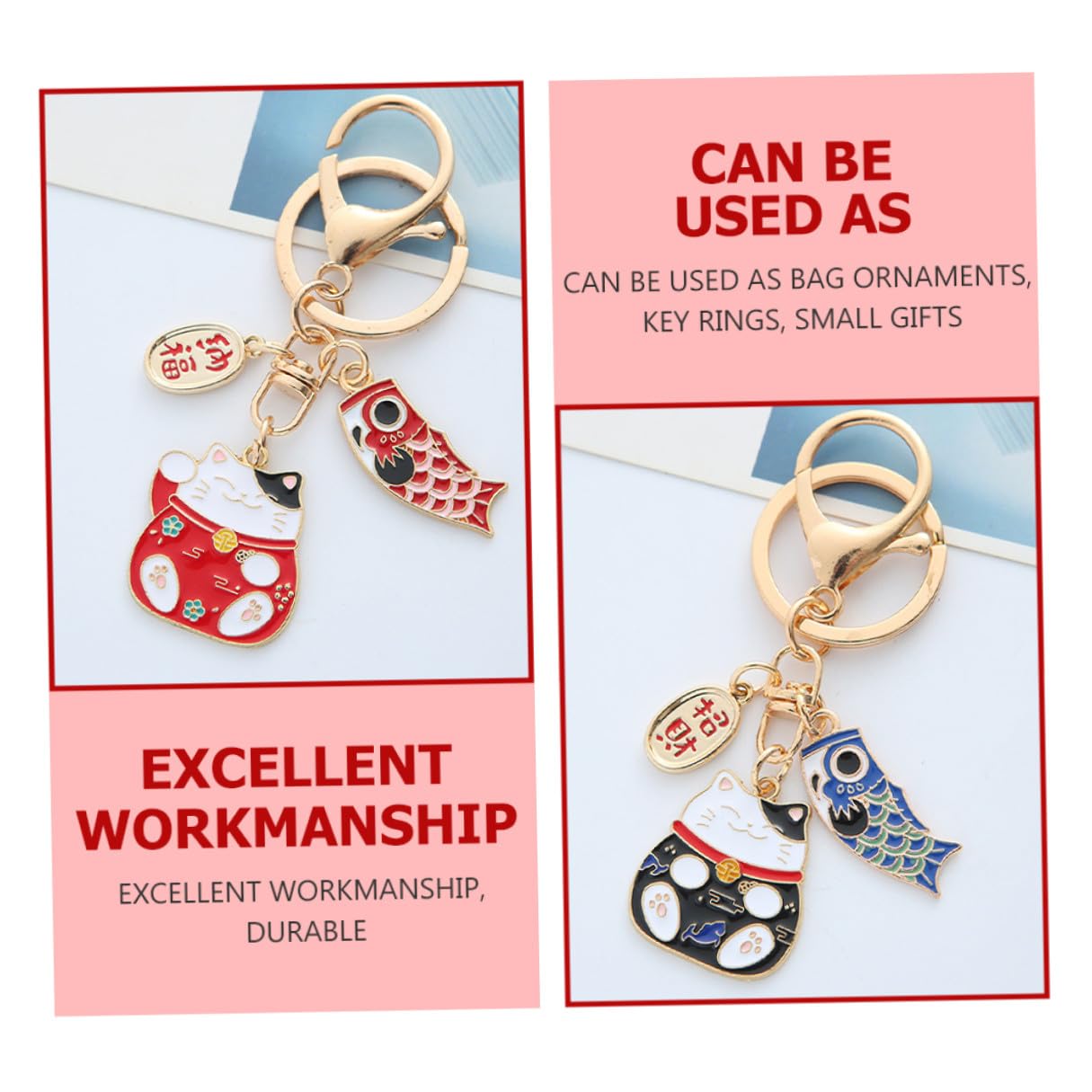 2piezas Llavero del Gato Suerte Llavero de Dibujos Animados Kawaii Colgante para Bolso Escolar Decoración de Gato Fortuna para Llaves de Coche