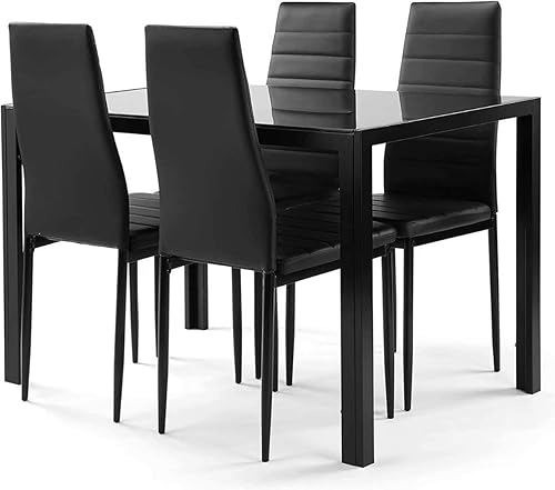 Miniatura 12 de IANIYA Juego de mesa de comedor de vidrio templado de 5 piezas, juego de mesa de cocina con mesa transparente y 4 sillas negras (juego 5 color