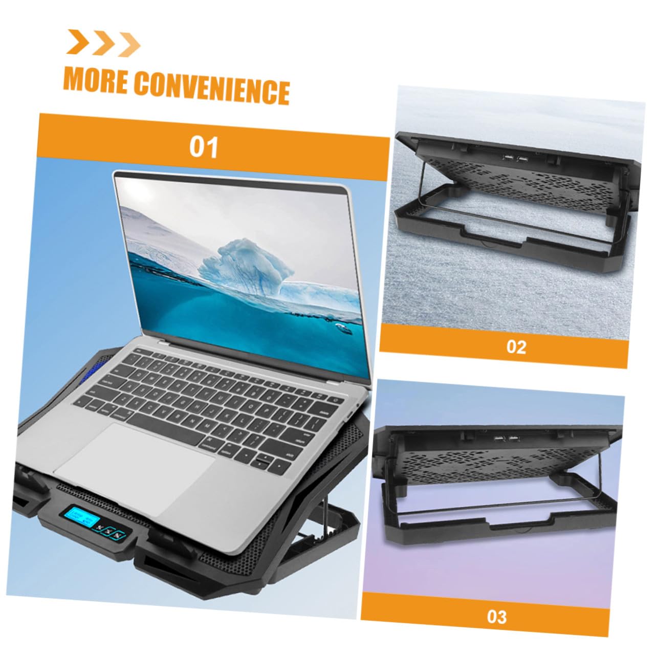 Mikikit Laptop Cooling Stand Stojak Chłodzący z Wentylatorem Cichy i Stabilny Pod Laptopa Odprowadzający Ciepło i Przystosowany Do Biurka i Łóżka