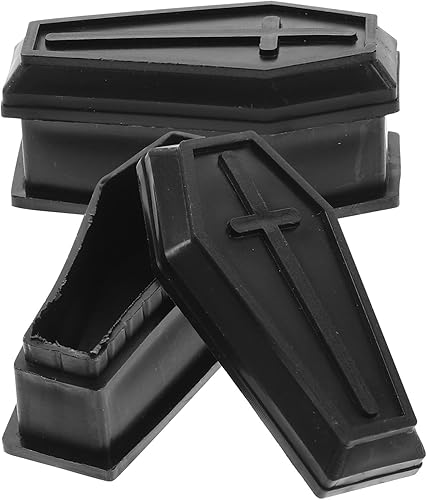 Miniatura 9 de IMIKEYA 2 piezas de ataúd negro modelo casa embrujada de plástico ataúd broma accesorios para decoración punk de Halloween