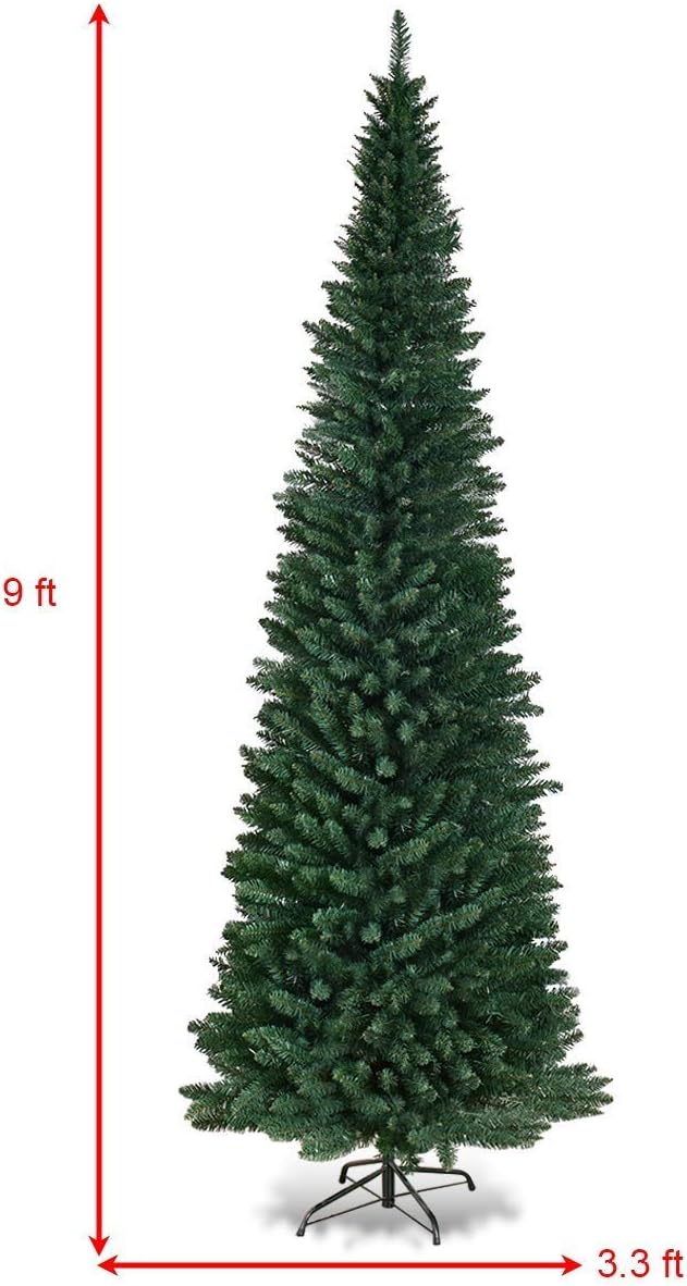 Diagram showing 9 feet height and 3.3 feet base width of the Christmas tree
