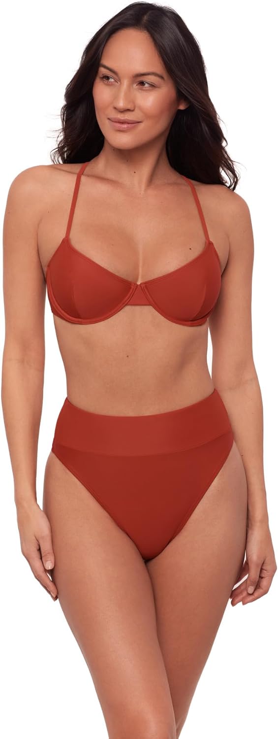 Sports Illustrated Womens X-Back Underwire Bikini Top Bikini Top Medium Rouge