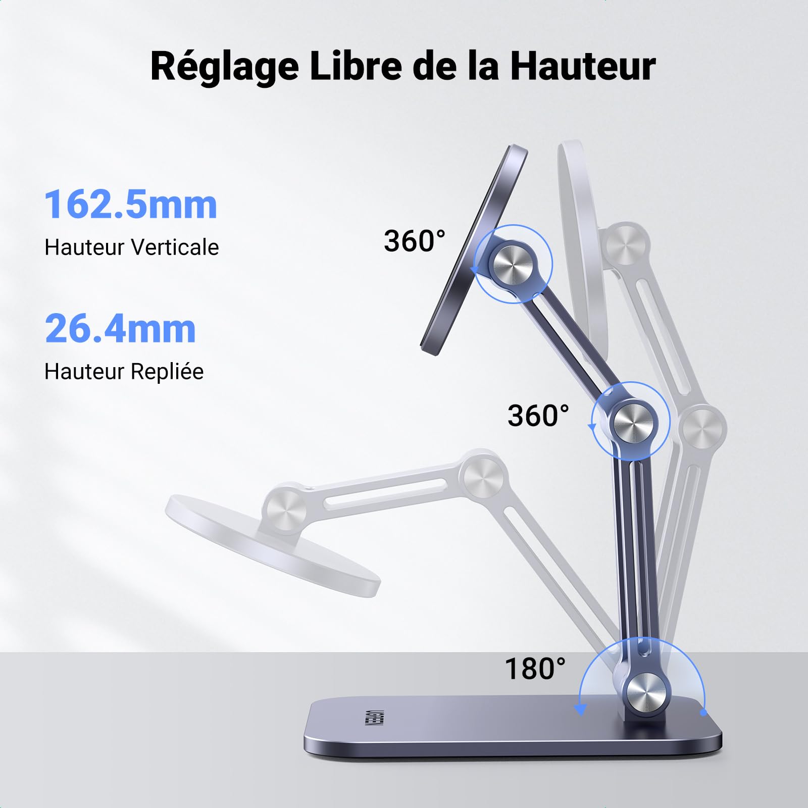 UGREEN Support Téléphone Magnétique Bureau Réglable Porte Smartphone Aimanté Pliable avec Anneaux Métallique Compatible avec MagSafe iPhone 16 Plus Pro Max 15 14 13 Galaxy S24 Ultra S23 (Gris)