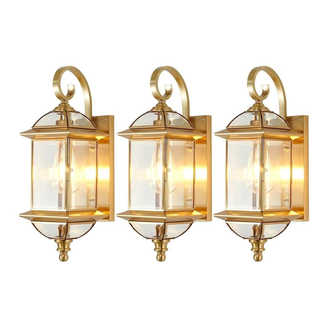 SXSCARKX Brass Outdoor Wall Sconce Light Fixture - 18.5" Waterproof Glass Lantern for Front Door, Porch, Garden & Patio Elegant Gold Exterior Lighting Door and Balcony