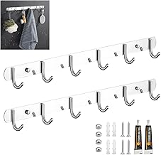 Jinsion 2 Pieces Wall Coat Rack with 6 Hooks, 31 cm Metal Wall Mounted Coat Rack, Multifunctional Wall Hanger, Easy to Install for Bedroom, Entrance, Kitchen, Bathroom (Silver)
