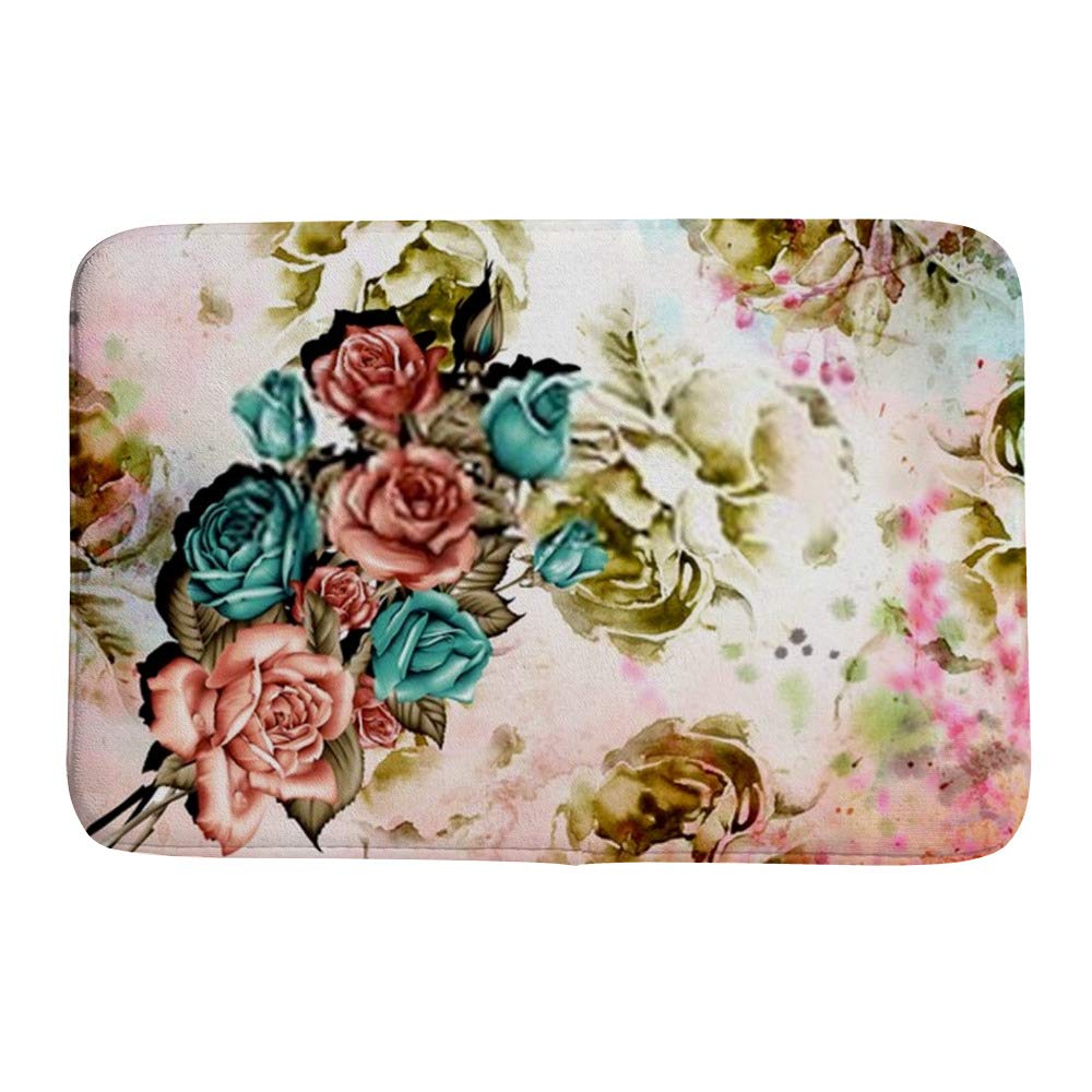 Paillasson velours corail antidérapant 36x24 inch motif aquarelle fleurs