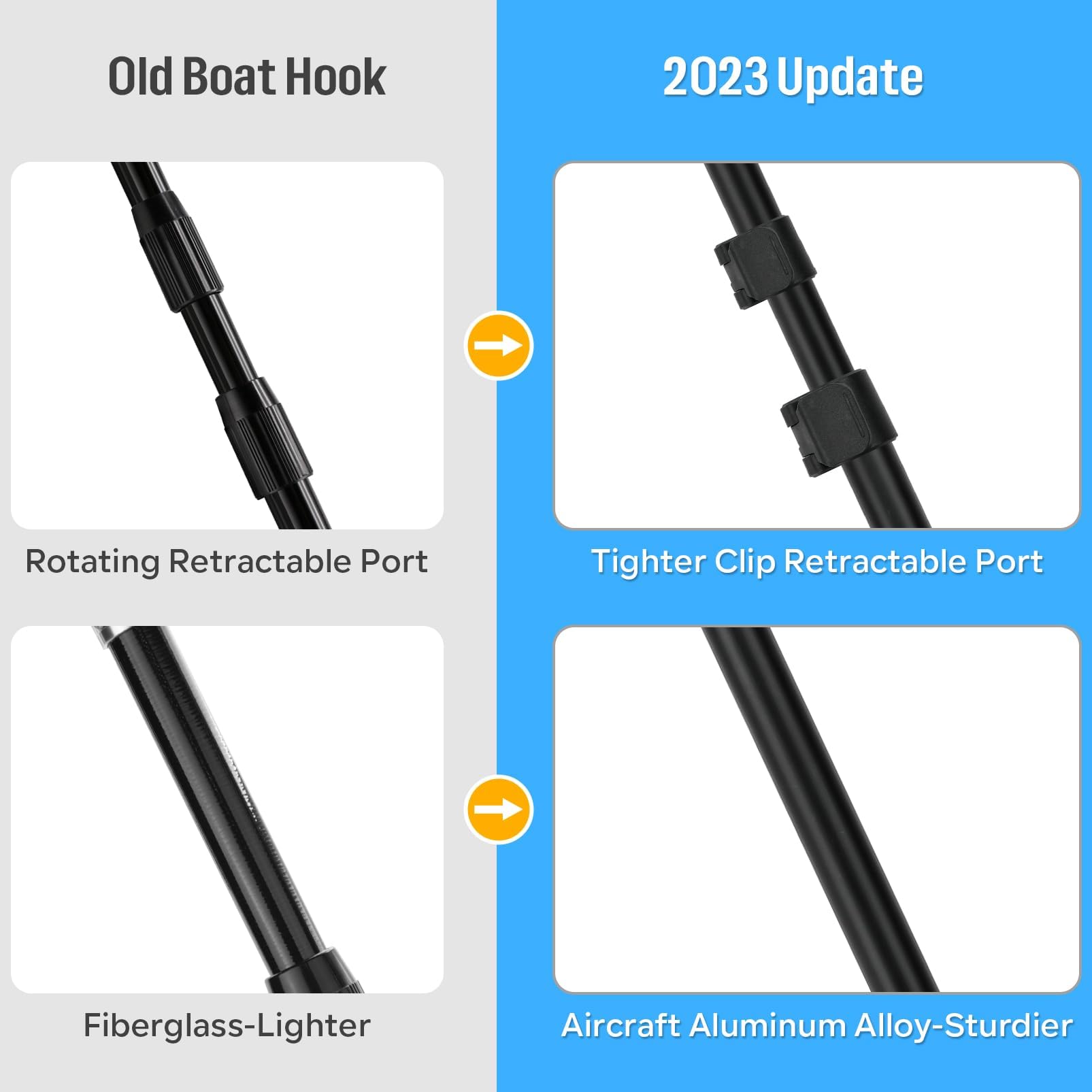 SANLIKE Teleskop-Bootshaken Aluminiumlegierung Klasse 3/5, rostfrei leicht mit Leuchtperlen, verstellbar 128/240/358/542cm Schwarz, Pontonboot Schubstange Bootszubehör zum Andocken