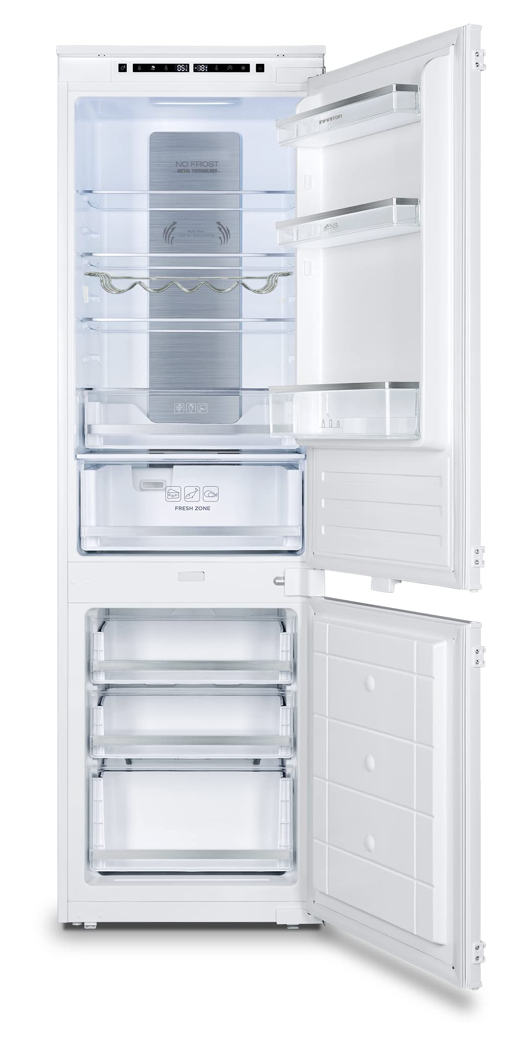 INFINITON FGC-BB178 - Frigorífico combi de integración, Blanco, 259 Litros, No Frost, Inverter, Pantalla LED con control electrónico, A++/E