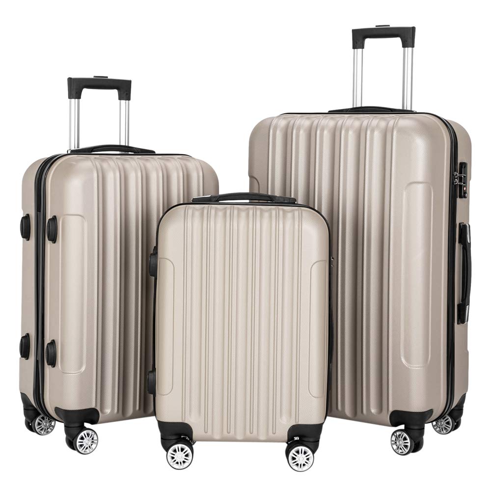 HomVent 3 Piece Luggage Set with Spinner Wheels Suitcase Set with TSA Lock Hard Shell Luggage Suitable for Women,Men,Travel 3 PCS 20 24 28 inch (Champagne)