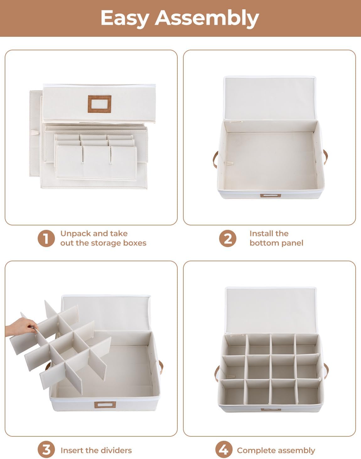 StorageWorks China Storage Container, Stackable Mug Storage Box with Dividers, Stemware Storage Cases, Hard Shell China Cup Organizer, Holds 12 Tea Cups and Coffee Mug, 2 Pack, Beige