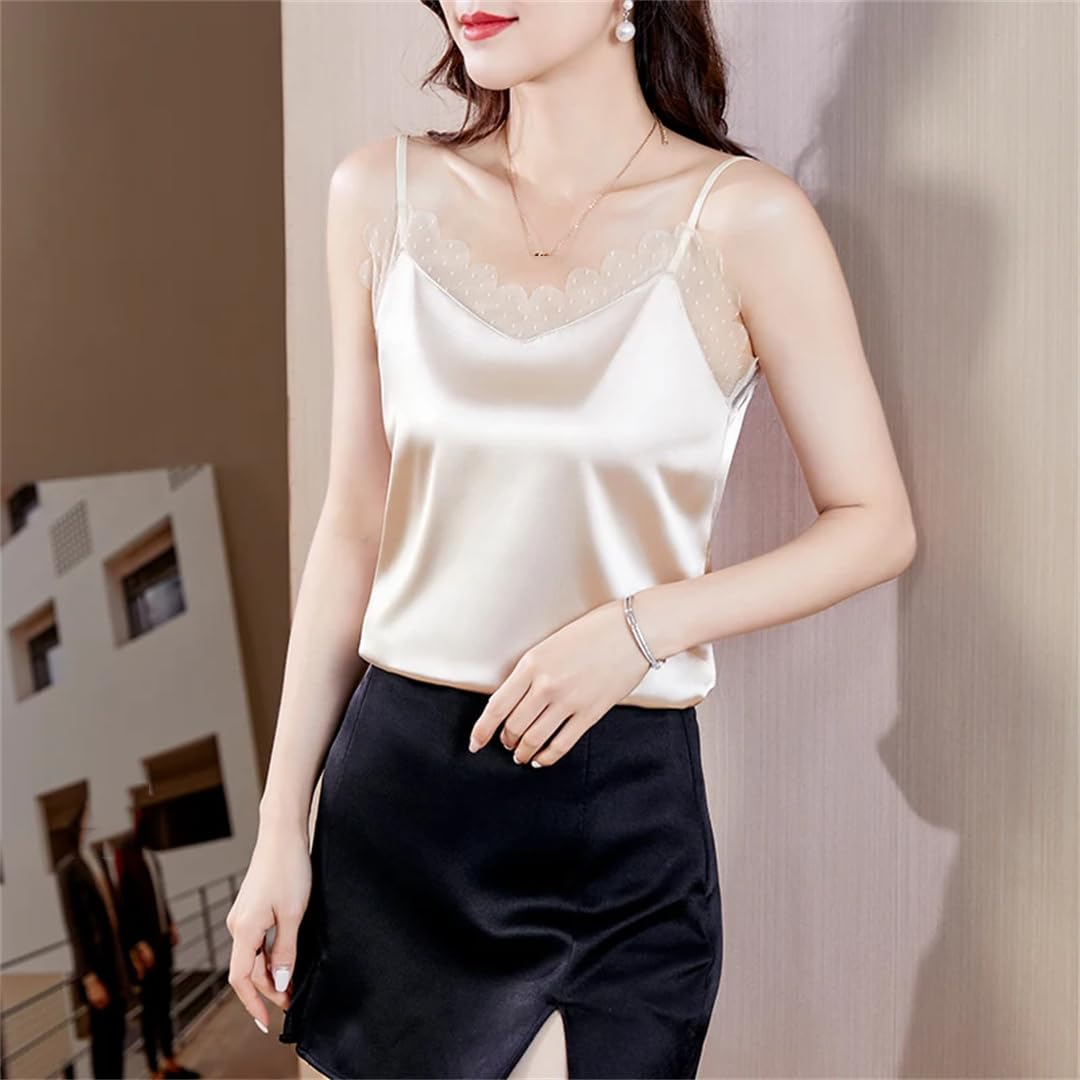 Camicie estive da donna in seta senza maniche canotte larghe