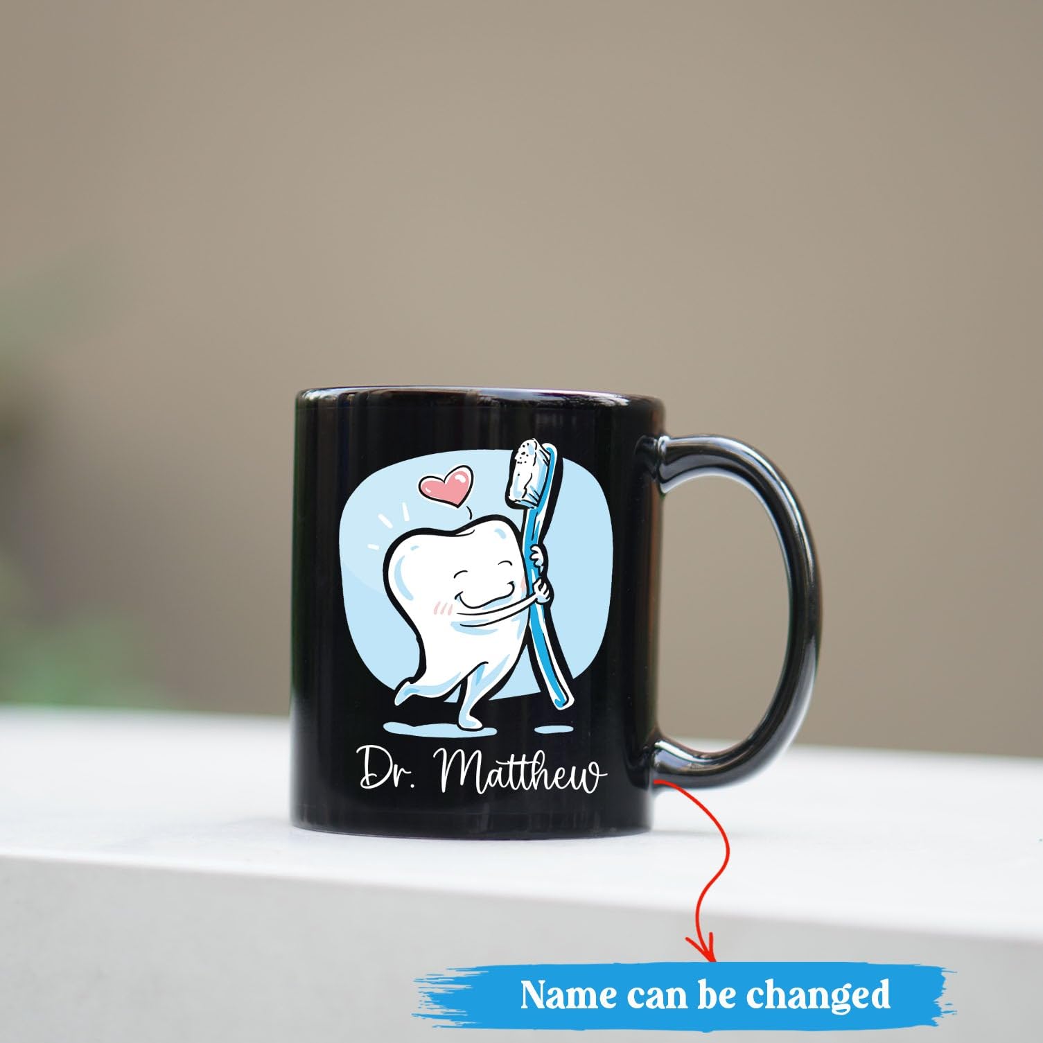 Customized Dentist Ceramic Mug, Personalized Dentist Coffee Cup With Name, Custom Gift for Dentist, Brush Tooth Mug, Dentist Travel Cup Presents For Birthday Graduation, Dental Black Mug 11oz 15oz