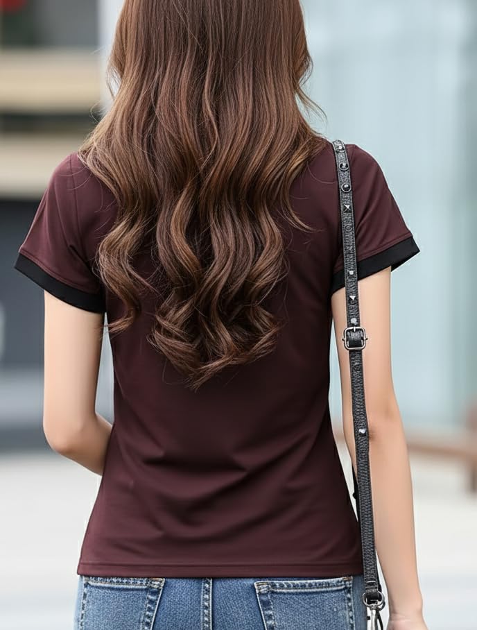Image of GLASGO Pure Cotton Regular Fit Plain Solid Classic Polo Collar Half Sleeve T-Shirt for Women (Colors: Black, Brown, Peach, Pink)