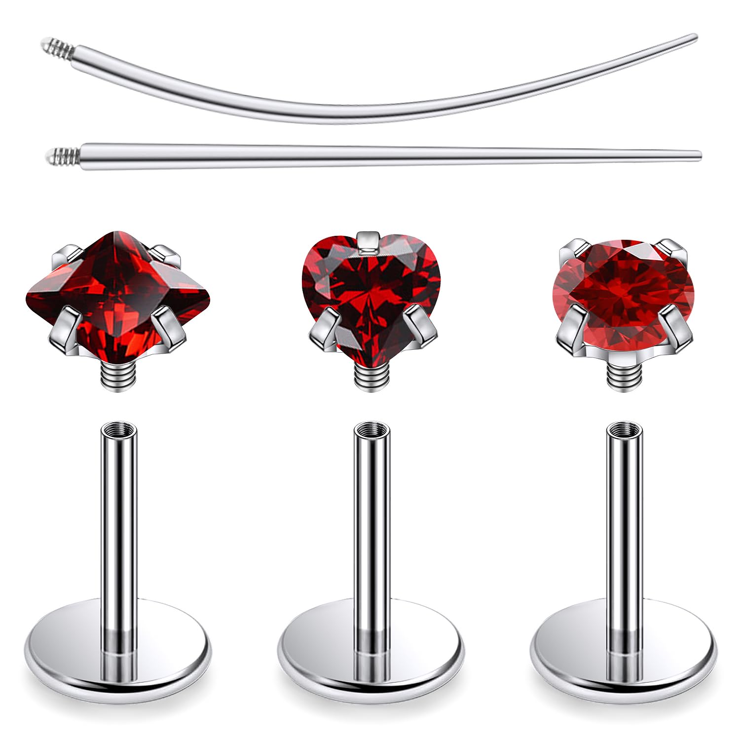 Leiainely F136 Titanium 20/18/16G Internally Threaded Nose Rings Flat Back Stud Earrings Piercing Jewelry for Women Men 6/8/10mm Cartilage Tragus Lip