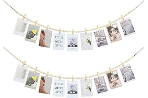 Hanging Photo Display Wall Decor, Boho Wooden Bead Garland Collage Picture Frame for Family Photos