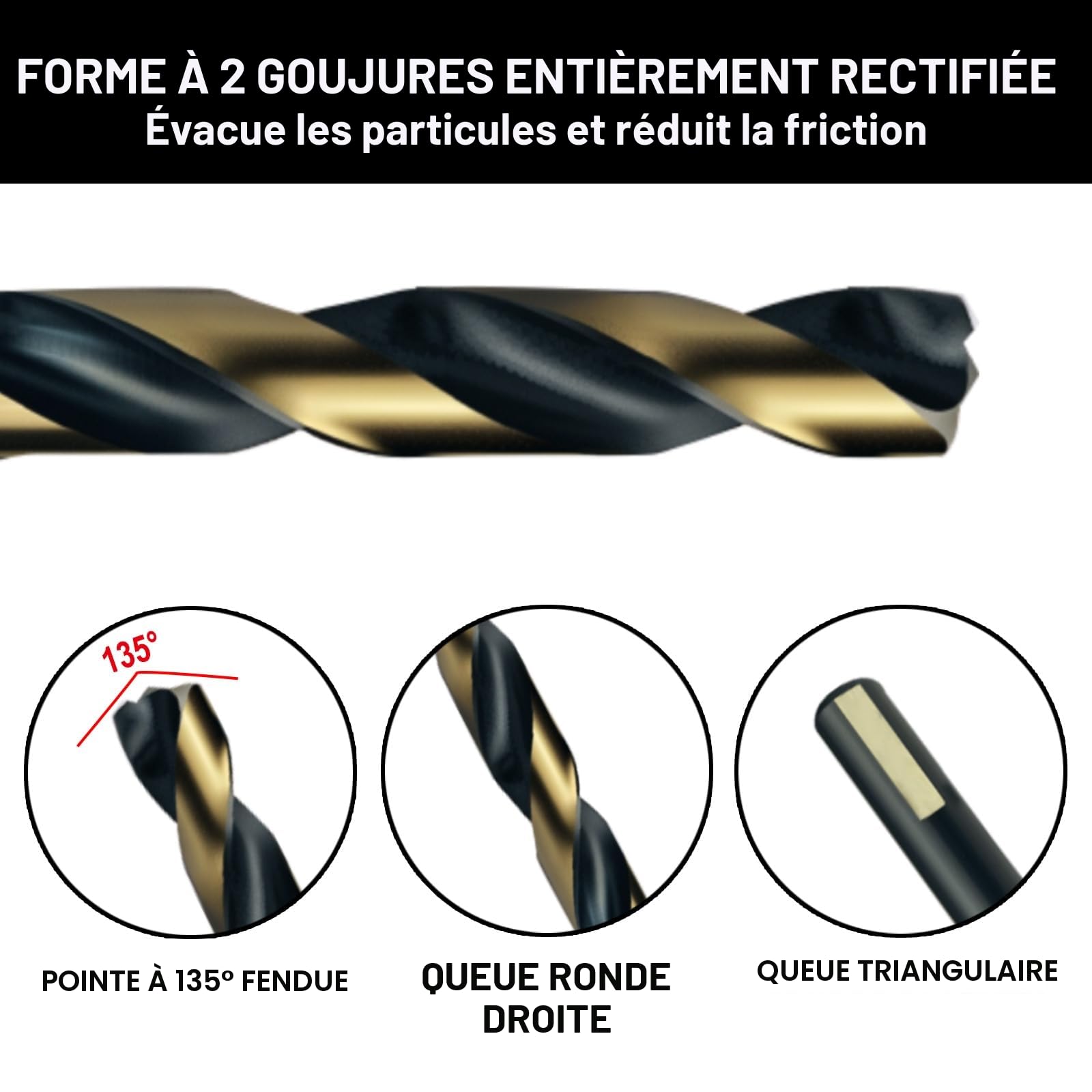 GREYWOLF Jeu de 25 forets HSS en carbure, coupe multi-pointes,finition noir-or, ensemble de forets métalliques avec boîte d’index, pour métal dur, fonte et bois-plastique (1,0 mm - 13,0 mm)