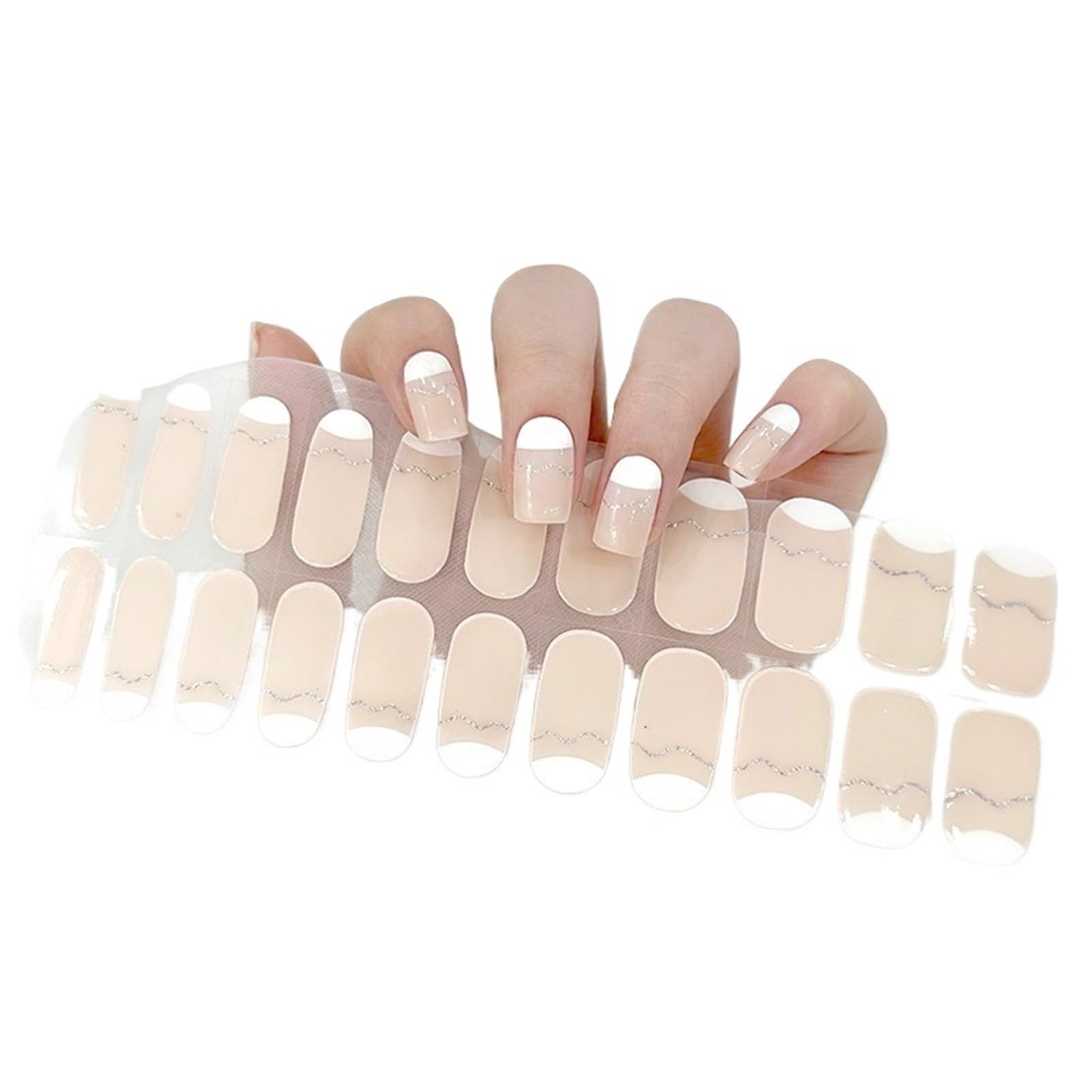 20 Tips Gradient Semi-Cured Gel Nail Stickers - Full Cover Nail Gel Polish Wraps - Press On Nails Decal(6)