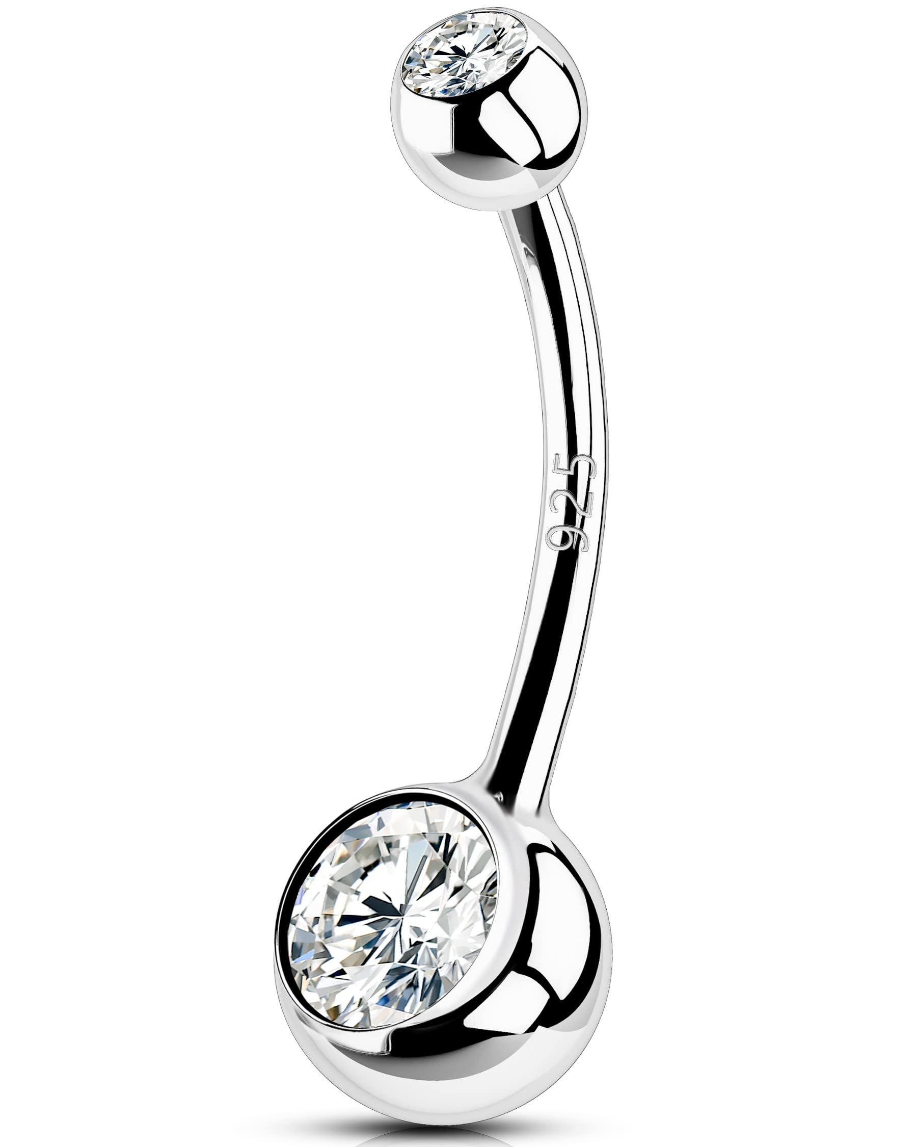 Piercing Per Ombelico In Argento Sterling 925 - Barra Extra Lunga 14mm Con Zirconia Cubica - Foto 3