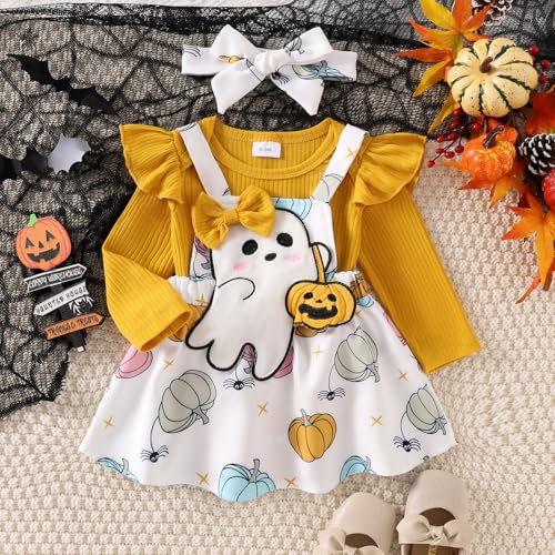 Baby Girl Halloween Outfit My First Halloween Ruffle Romper Pumpkin Suspender Overalls Dress Newborn Skirt Sets2