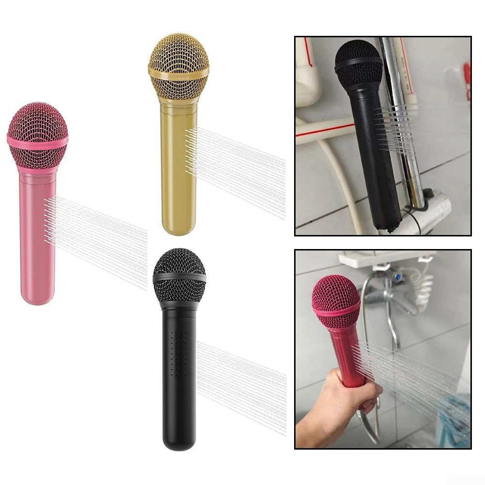 Soffione doccia a forma di microfono con spray ad alta pressione per uso in bagno, opzione oro, nero, rosa (nero)