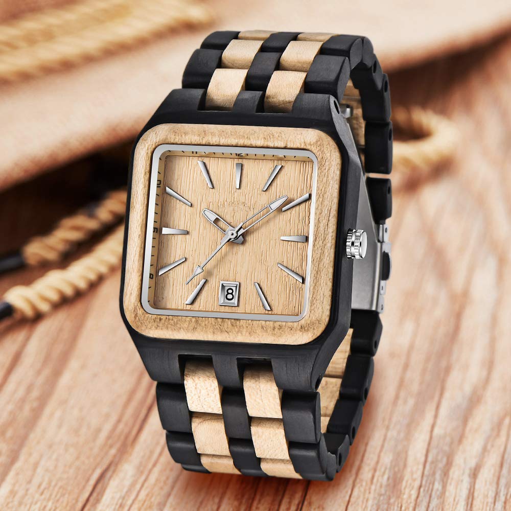 Reloj de madera rectangular de los hombres Movimiento de cuarzo Relojes de madera para hombres relojes para hombre
