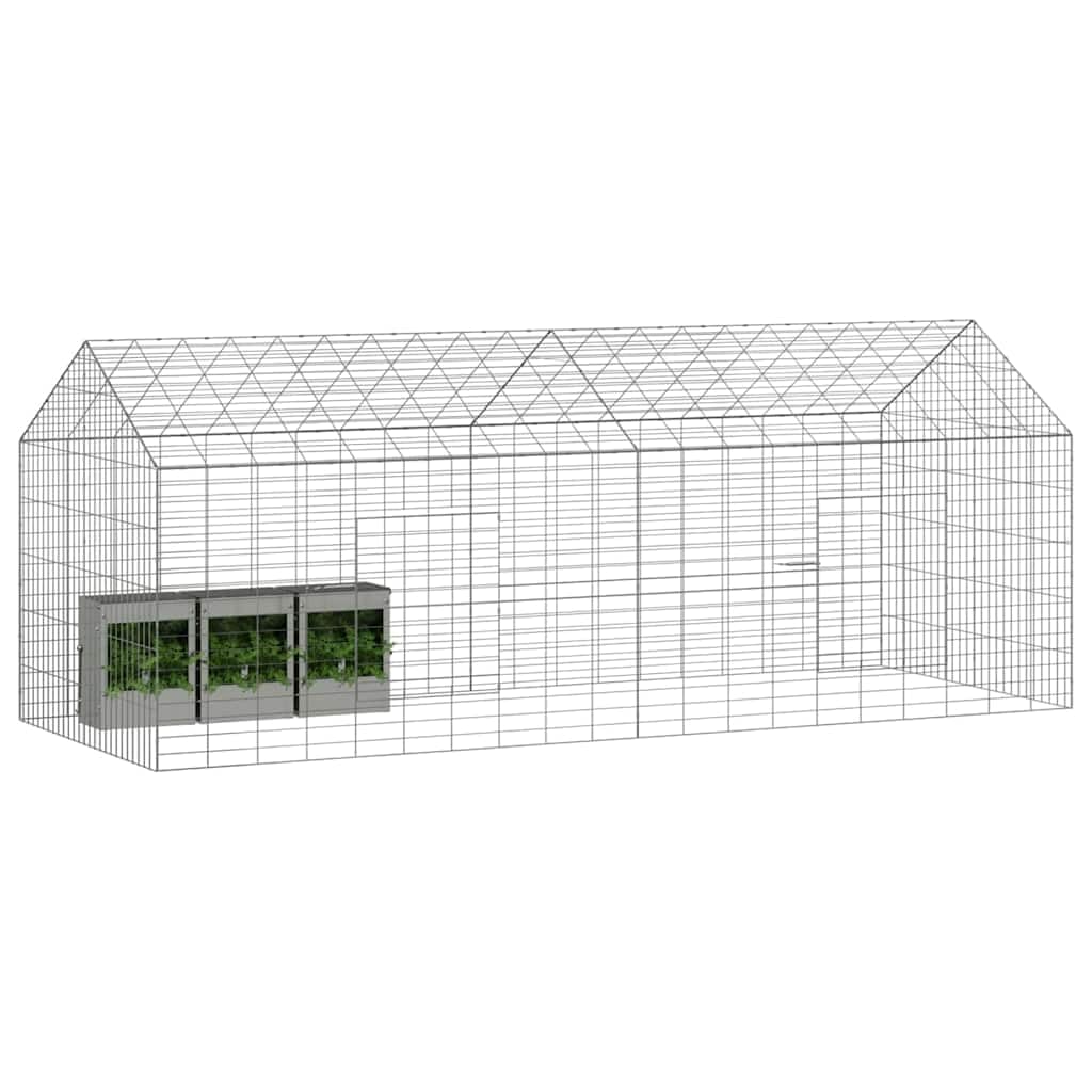 Hasenkäfig Silber 200 x 78 x 78 cm verzinkter Stahl Freigehege für Kaninchen und Kleintiere - Großer Kleintierkäfig und Hasenstall wetterfest für Garten und Terrasse