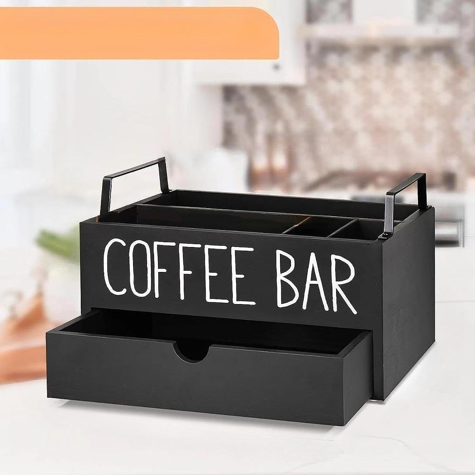 Homyl Coffee Station Organizer Holz Kaffeezubehör Organizer Kaffee Bar Accessoires Tee Beutel Halter mit Unterteilung für Küche Frühstücksraum, Style C
