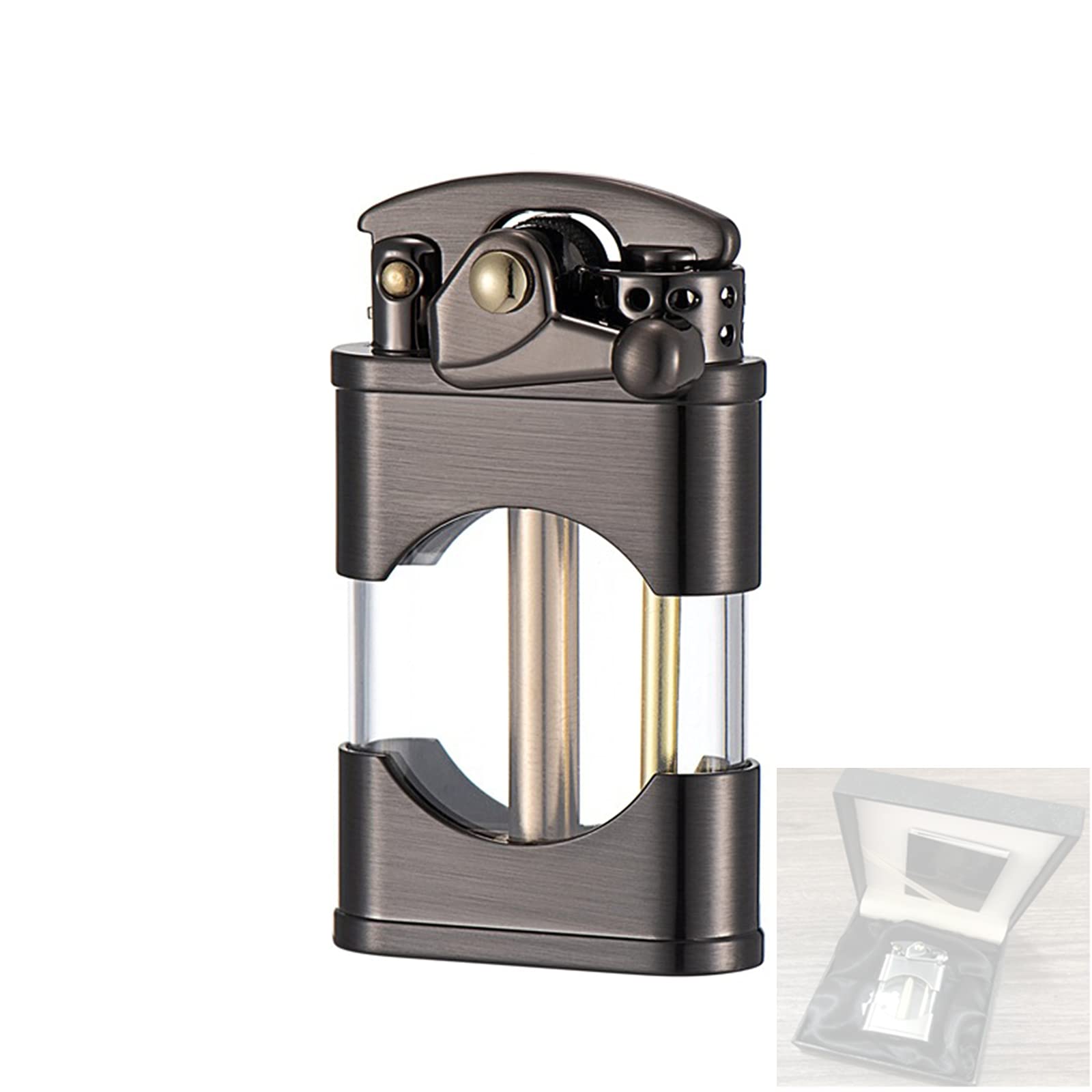 Accendino A Benzina Stile Americano - Ricaricabile, Metallo Nero Opaco, 57x40x13 Mm - Foto 7