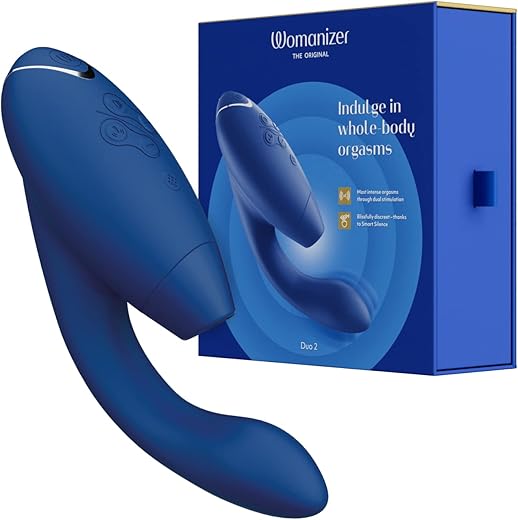 Womanizer Duo 2 Clitoral Sucking Rabbit Vibrator - Clit G-spot Vibrating Sex Toy - 14 Intensity Levels & 10 Vibration Modes - Waterproof G spot Vibrating Toy - Rechargeable Dual Stimulator - Blueberry