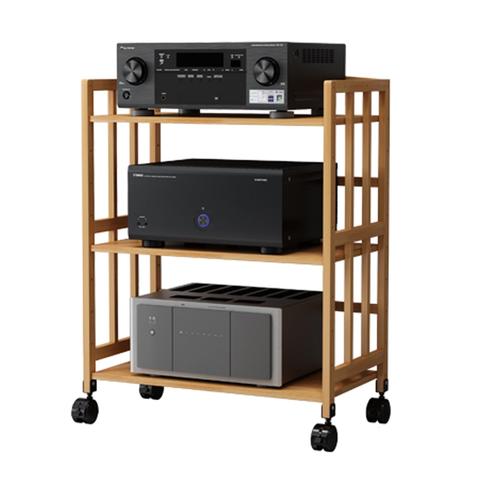 Generico Mobile Porta TV Regolabile a 5 Ripiani con Ruote, in Legno massello, Ideale per impianti Stereo, con Contenitore Mobile per casa, Ufficio o Home Theater (80x88 cm).