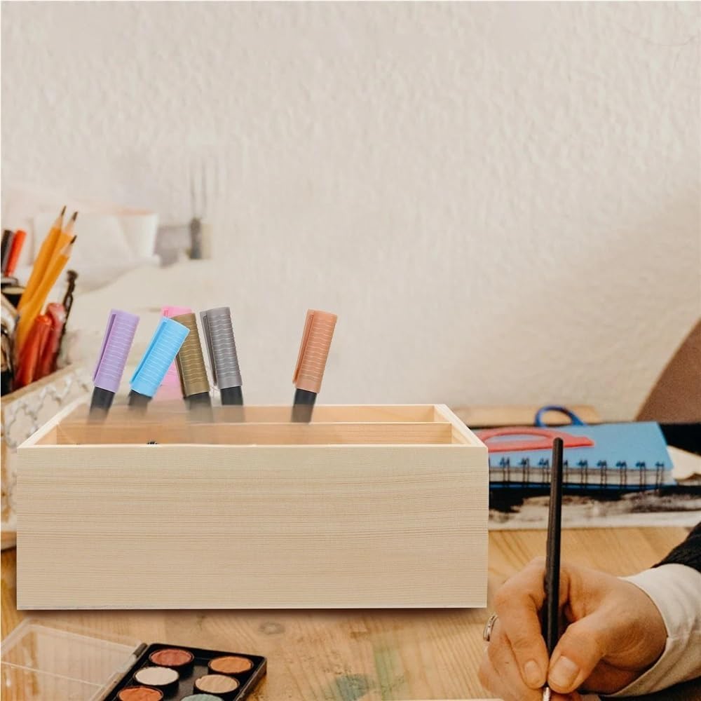 Portapenne multifunzionale in legno, 2 pezzi, per cancelleria, cosmetici e forniture per ufficio, ideale per studenti e insegnanti, colore giallo
